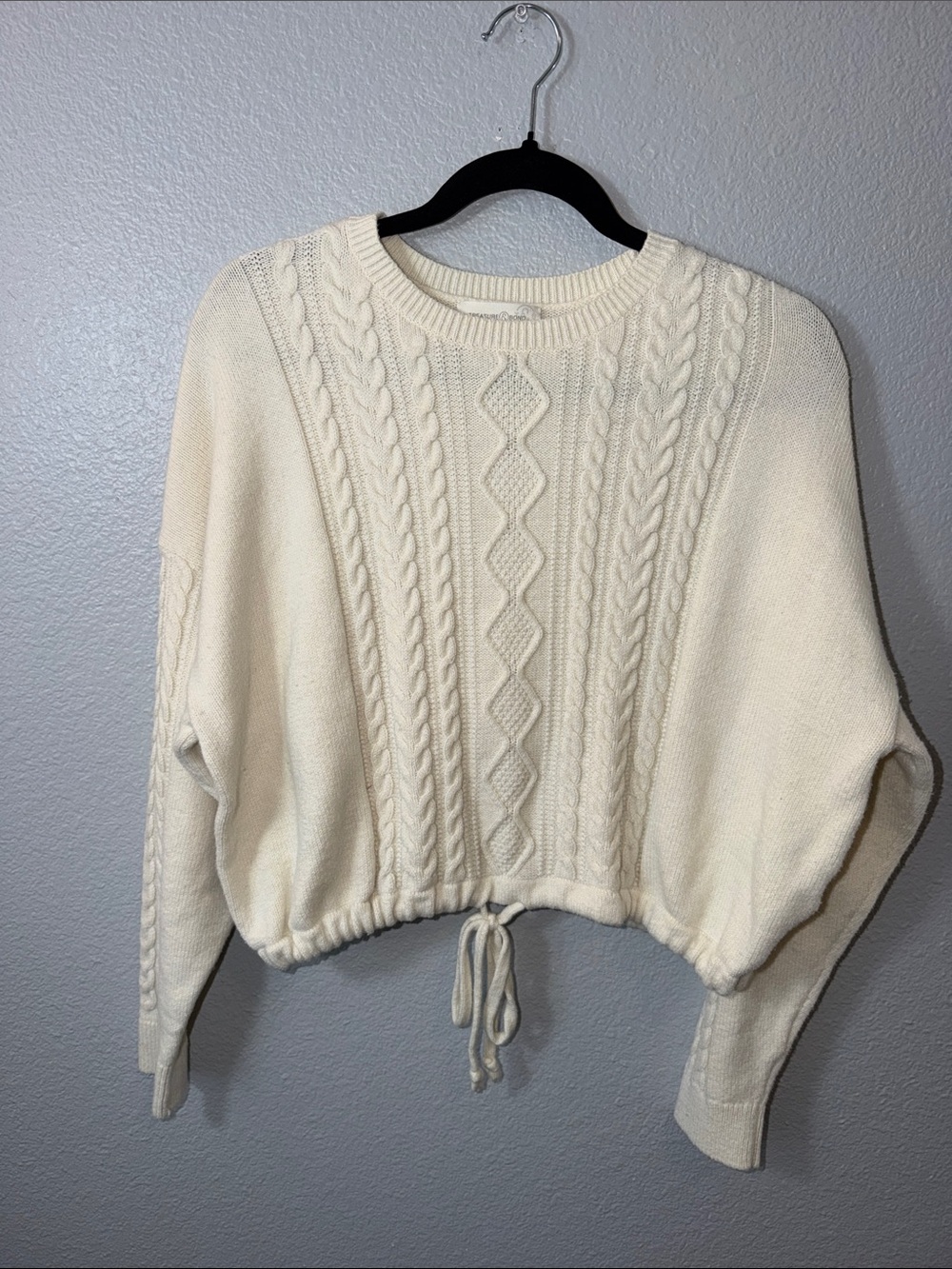 Cable Knit Drawstring Sweater - Cream